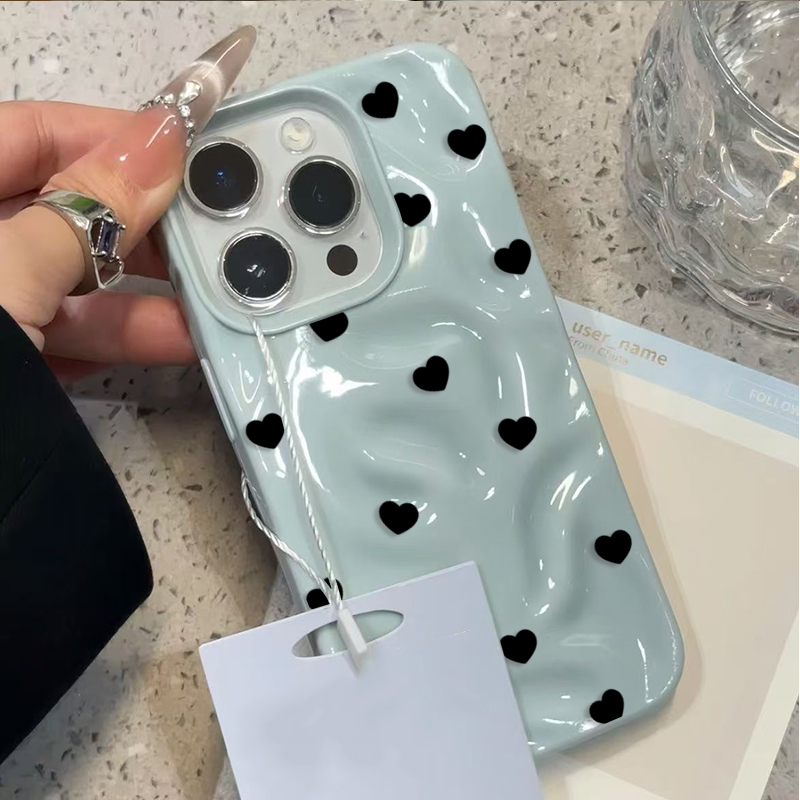 Phone Accessories Aesthetic - Ästhetische Niedliche Schwarze Herzförmige Stoßfeste Handyhülle