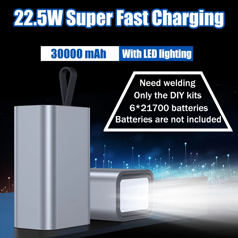 Led Flash Case - DIY 6×21700 Powerbank-Gehäuse Max30000mAh PD QC22.5W